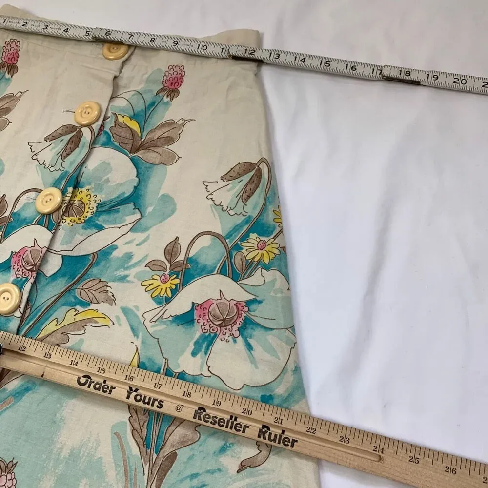 Vintage Floral Full Button Front Midi Skirt XS Blue Ivory Parisian Botanical - Picture 5 of 9